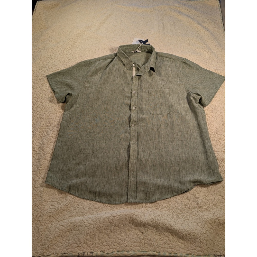 Runcati Men's Short Sleeve Button Down Shirt Olive Green Casual Summer Size XL